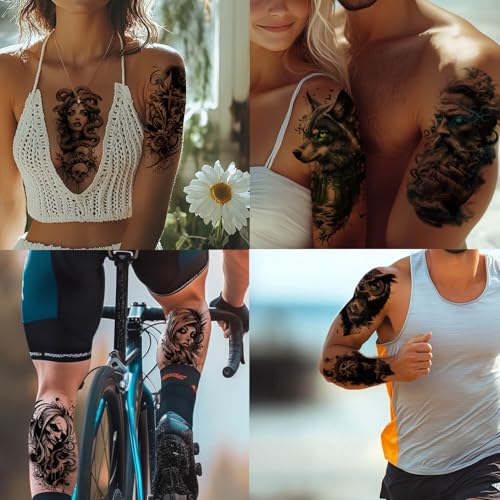 GlaryYears Realistic 3D Temporary Tattoos Half Sleeve Pattern D for Men