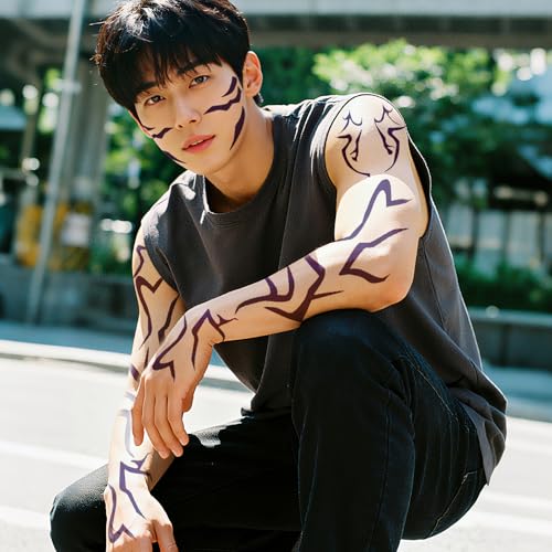 Purple Temporary Tattoos | 3-Sheet Waterproof Cosplay Set