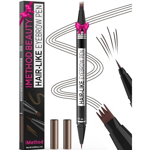 iMethod Microblading Eyebrow Pen - Eyebrow Pencil Magical 2-in-1 Dual-Ended Eye Brow Pencils for Women with 4-Fork-Tip & Precise Brush-Tip Create Natural Hair-Like Brows, Last All-Day, Dark Brown