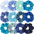 12 Pcs Assorted Blue Satin Silk Hair Scrunchies - 4.5 Inch Ties