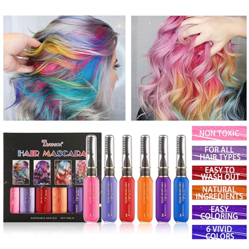 Temporary Hair Color Mascara - 6 Washable Shades for DIY Looks