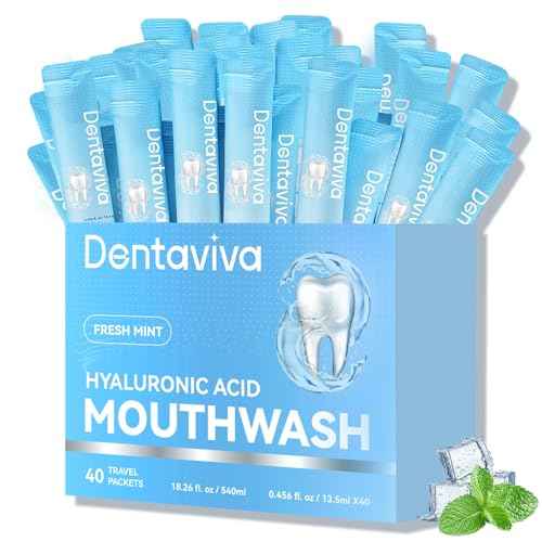 Travel Size Mouthwash ? 40 Individual Packets ? Dry Mouth Relief Strips with Hyaluronic Acid & Probiotics ? Alcohol, Fluoride & Gluten Free ? Xylitol Cavity Prevention | Travel Oral Care