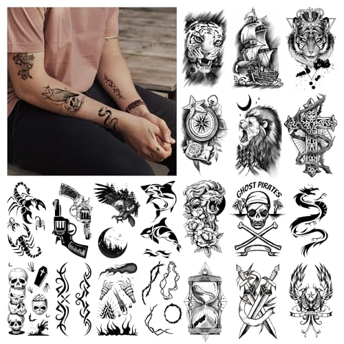 Cerlaza 112 Sheet Temporary Tattoos for Men