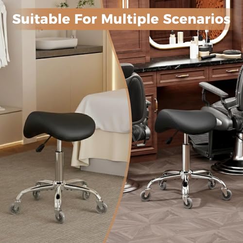 Ergonomic Saddle Stool with Wheels, Height Adjustable 55-68cm