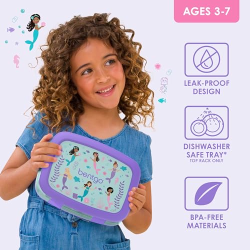 Bentgo Kids Prints Leak-Proof, 5-Compartment Bento-Style Kids Lunch Box - Ideal Portion Sizes for Ages 3-7, Durable, Drop-Proof, Dishwasher Safe, & Made with BPA-Free Materials (Mermaids in the Sea)