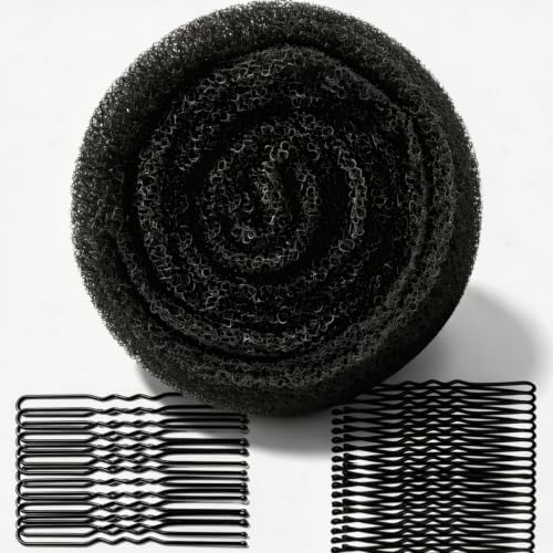 Black Hair Sponge for Updo with 20 Hairpins - 4x36 Inch Padding & Volume Tool (Variation: Black 1 Roll)