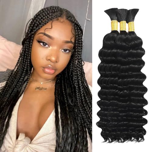 Brazilian Virgin Hair Braiding Bulk 20" 150G Deep Wave #1B