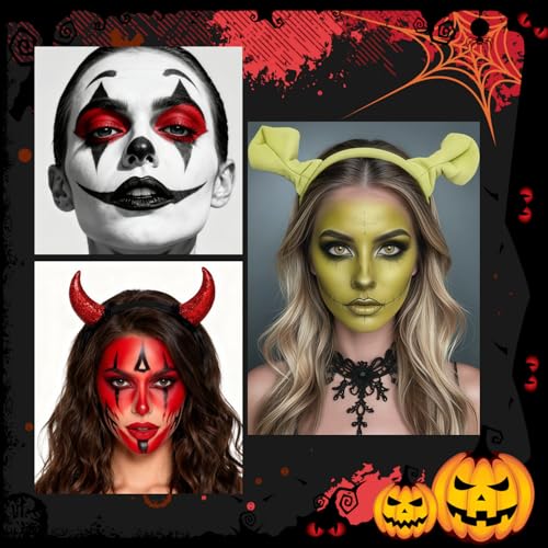 Halloween Makeup Kit for Shrek, Water-Based Non-Toxic Face Paint Set with Headband, Ogre Green Face Paint for Halloween Cosplay SFX Makeup, Costume Parties, Theatre,Stage Shows