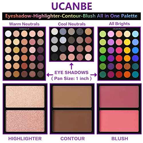 UCANBE Eyeshadow Palette with 15Pcs Brushes Makeup Set, Pigmented 86 Colors Make Up Sets Valentine's Gift, Matte Shimmer Glitter Eye Shadow Pallet Highlighter Contour Blush Powder Brush Beauty Kit
