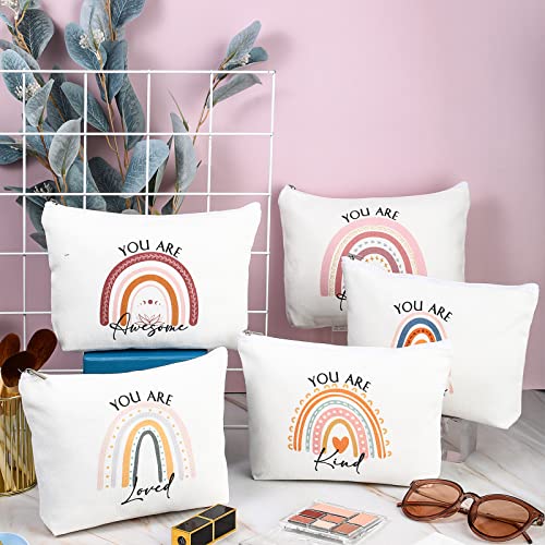 Coume 20 Pcs Employee Appreciation Gift Inspirational Canvas Makeup Bag Cosmetic Bag Zipper Travel Toiletry Pouch Bulk Gifts for Women Coworker Friend(Rainbow)