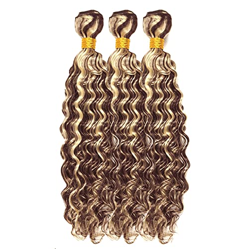 Blonde Deep Wave Hair Bundles 20-24 Inch P4/613 Honey Ombre Highlight 8A Virgin Peruvian Human Hair