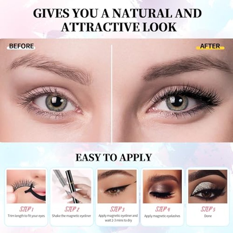 Magnetic Eyelashes and Eyeliner Kit - 12 Pairs Reusable Mink Lashes