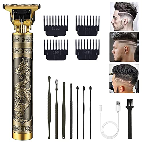 Professional Cordless Hair Trimmer, T-Blade Hair Clippers for Men, Zero Gapped Trimmer Rechargeable Beard Trimmer Edgers Clippers Hair Cutting Kit with Guide Combs, Ear Spoon Tool Set