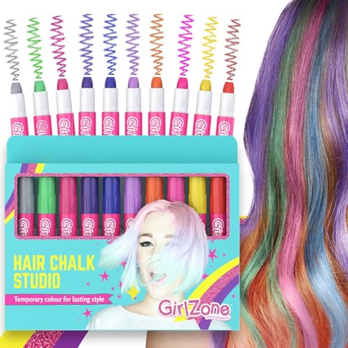 GirlZone Hair Chalks Set, 10-Piece Temporary Hair Color