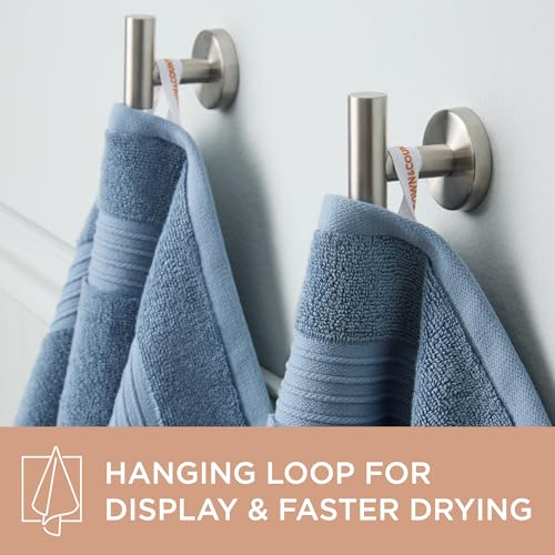 Town & Country Everyday 4-Piece Solid Dobby Border Washcloth Set, 13x13-Inch, 100% Cotton, Plush & Absorbent 650GSM, Blue