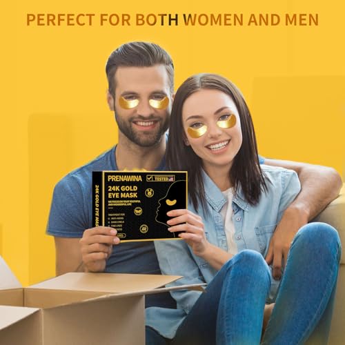 Prenawina 30 Pairs Gold Under Eye Patches for Dark Circles & Puffiness - Collagen, Hyaluronic Acid & Rose Essence, Pack of 30