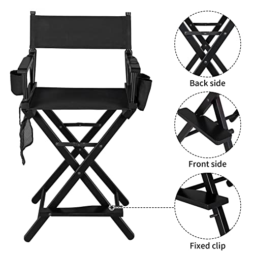 OmySalon 26-Inch Tall Folding Makeup Chair with Storage, Footrest & Carry Pouch