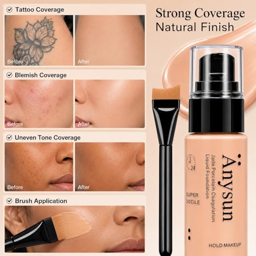 MooGlamor Full Coverage Liquid Foundation #03 Peach Beige with Built-In Brush