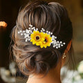 Silver Sunflower Bridal Hair Comb with Pearl & Crystal