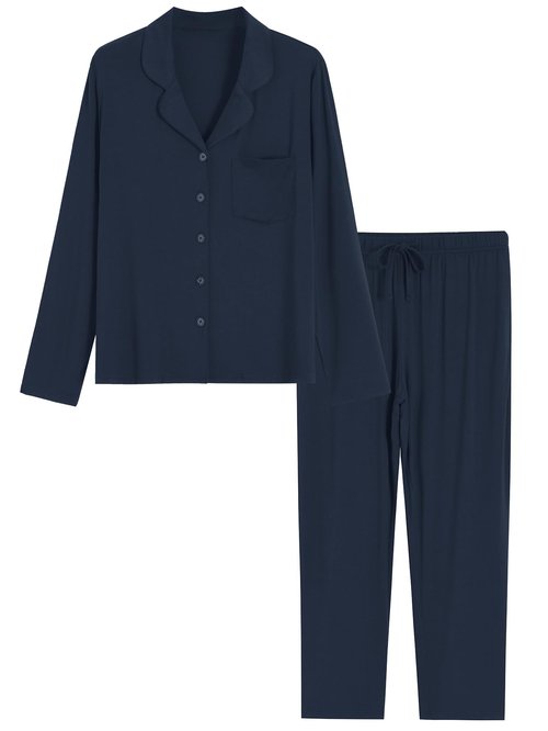 Latuza Women's Petite Pajamas Set Petite Length Shirt Pants XL Navy
