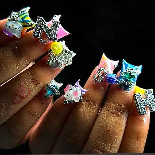 80Pcs Silver Nail Charms Set with Pink Hearts£¬Crosses, Stars,Butterflies, Dollars, Cherries, Crowns,Lollipop Y2k Nail Gems for Women Girls Nail Decorations DIY Craft