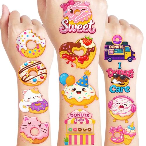 96 Doughnut Temporary Tattoos for Kids - Party Favors