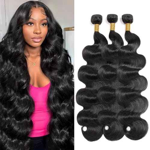 12A Body Wave Bundles Human Hair 16 18 20 Inch Human Hair Bundles 100% Unprocessed Brazilian Virgin Hair Body Wave 3 Bundles Human Hair Extensions Natural Black