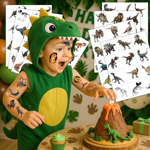 96PCS Dinosaur 3D Pre-Cut Temporary Tattoos - Stickers for Birthday Party Supplies, Decorations, and Favors - Super Cute Gifts for Kids, Boys & Girls, Classroom Prizes, and Themed (Normal)