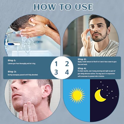 6-in-1 Face Cream for Men with Retinol, Hyaluronic Acid, Niacinamide & Caffeine, Face & Neck Moisturizer for Mens Anti-Aging, Retinol Cream for Face Dark Circle, Wrinkles and Puffiness, 1.7 oz