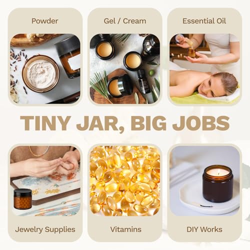 Bumobum 2 oz Small Glass Jars with Lids, 24 Pack Amber Glass Cosmetic Jars with Inner Liners, 60ml Round Empty Sample Containers for Lotion, Cream, Salve, Powders and Ointments Storage