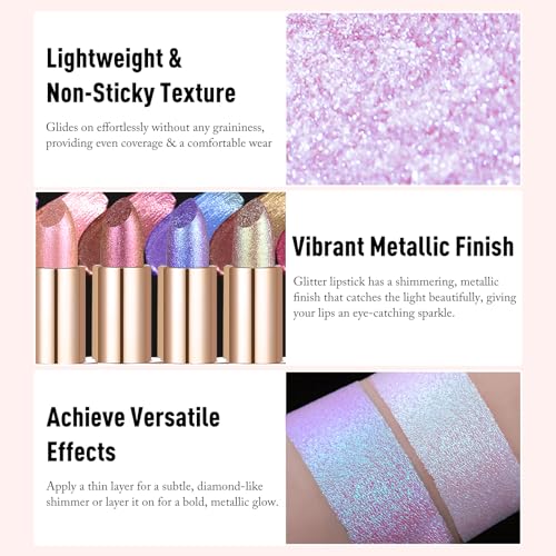Blue Holographic Glitter Lipstick - Long Lasting Metallic Shimmer