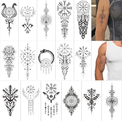 Viking Tribal Temporary Tattoos, 16 Sheets Waterproof