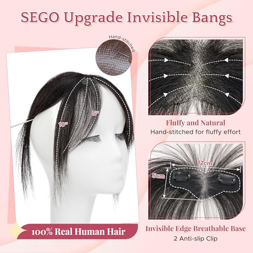 SEGO Clip-in Side Bangs 100% Human Hair #01B Brown Black