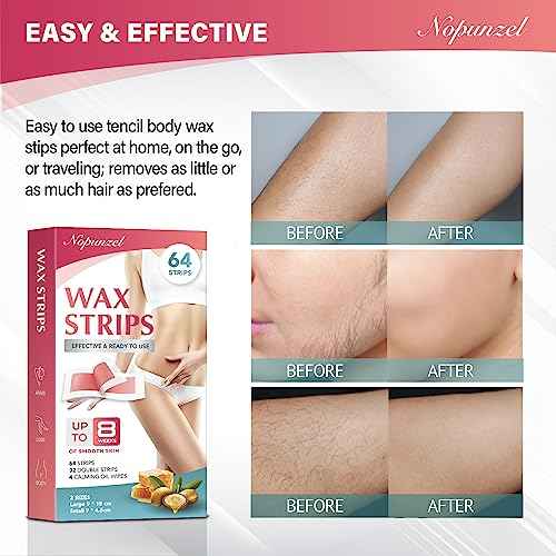 Wax Strips: 64 Waxing Strips - Hair Removal Wax - Brazilian Waxing - Waxing Kit for Women - Body Legs Arms Chest Bikini Back - Wax Kit At Home for Hair Removal - 4 Calming Oil Wipes - 2 sizes