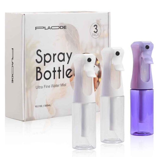 Empty Spray Bottles, Continuous Water Spray Bottle Mister Sprayer For Hairstyling, Skincare, Showering, Pets, Plants, Barbers, Traveling (White/White/Purple, 10.1 OZ)