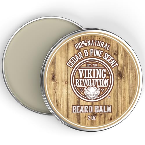 Viking Revolution Beard Balm Cedar & Pine Scent w/Argan & Jojoba Oils - Styles, Strengthens & Softens Beards & Mustaches - Leave in Conditioner Wax for Men