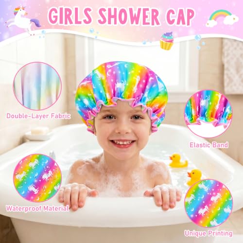 Kids Shower Cap 3-Pack - Waterproof Adjustable Hair Cover