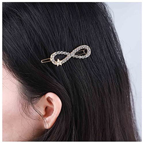 Andelaisi Crystal Star Wedding Hair Clip Vintage Infinity Symbol Hair Barrette Clip Gold Infinity rhinestone Hairpin Clip Minimalist Geometric Headpiece Clips Accessories for Women and Girls Headdress