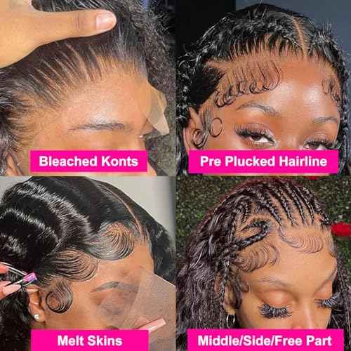 30 Inch Deep Wave Lace Front Wigs Human Hair 200% Density 13x6 HD Transparent Lace Front Wigs Human Hair Pre Plucked Bleached Knots Deep Curly Lace Frontal Wigs Glueless Wigs Human Hair