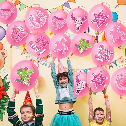 Cowgirl Party Favors Pack - 24 Pink Balloons & 48 Tattoos