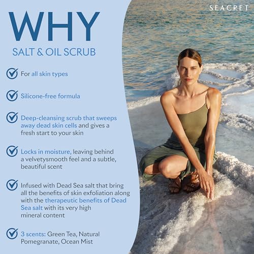 SEACRET Body Scrub - Salt & Oil Body Exfoliator with Dead Sea Minerals and Essential Oils, Ocean Mist Scent 14.1 FL.OZ.