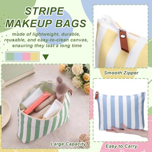Hillban Pastel Striped Canvas Makeup Bags - 12 Pack Bulk