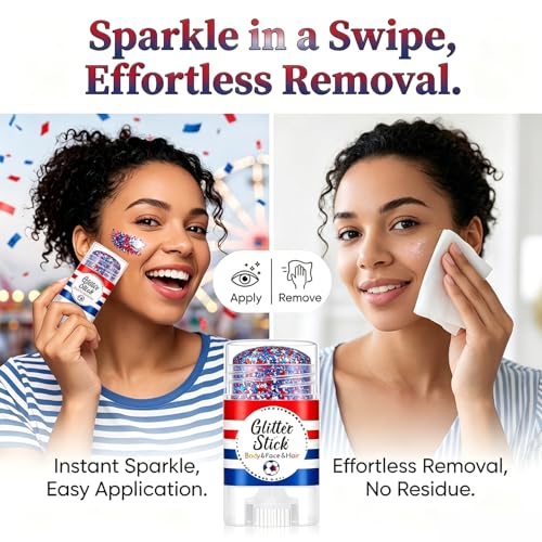 Red White Blue Glitter Stick - Waterproof Body Makeup