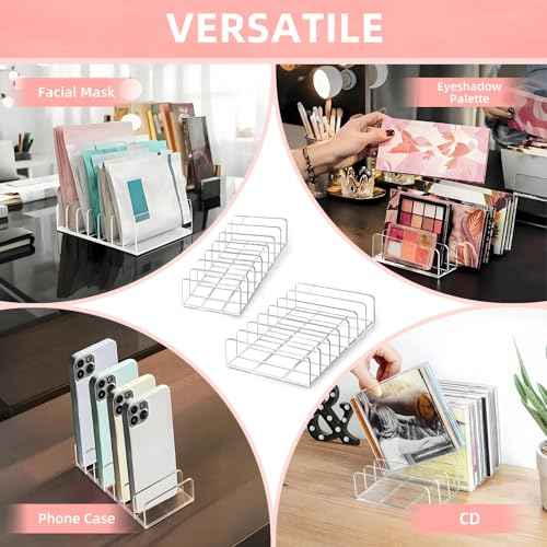 2 Pack Acrylic Makeup Eyeshadow Palette Organizer, 7-Slot Display Case, Set of 2, Cosmetic Display Storage Holder fit Eyeshadow Palette, CD, Phone Case, Facial Mask, Clear Cosmetic Organizer