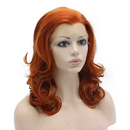 MX angel Medium Long Wavy Reddish Blonde Synthetic Hair Lace Front Wig Natural
