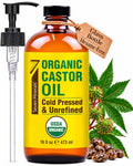 Seven Minerals USDA Organic Castor Oil 16 oz Glass Bottle with Pump – Cold Pressed, Hexane Free