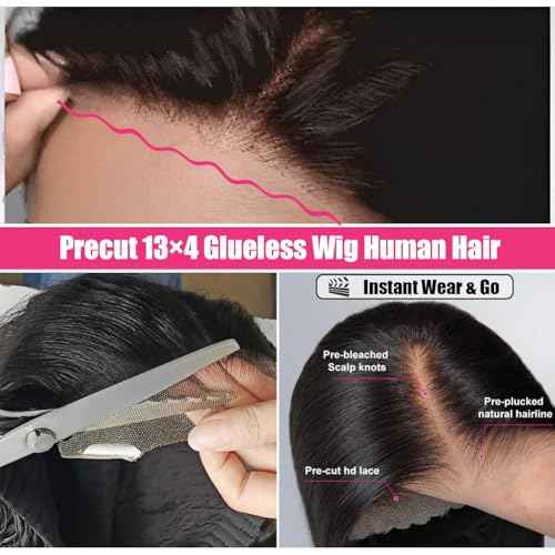 SENSAIRUITE Glueless Wigs Human Hair Pre Plucked Pre Cut 13x4 HD 180% Density 20 Inch Curly Human Hair Wig Wear and Go Glueless Wig Deep Wave Lace Front Wigs Human Hair Frontal Wigs for Women