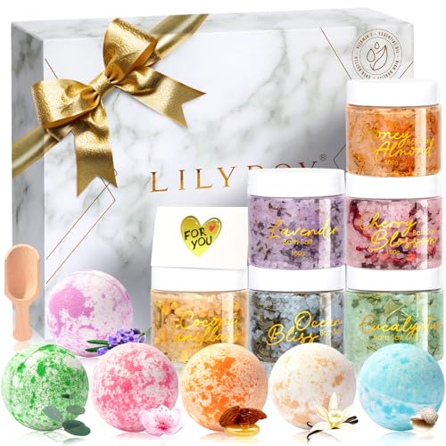 Mothers Day Gifts for Women - 15 Pcs Luxury Spa Gift Set Bath and Body Gift Set for Mom & Dad | Perfect Valentines Day, Christmas, Birthday Gifts with 6 x 150g Bath Salt & 6 x 100g Bath Bomb for Women