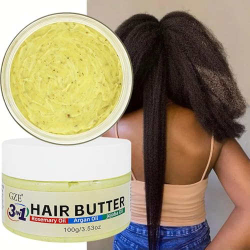 GZE 3-in-1 Hair Butter with Rosemary, Argan & Jojoba Oil for Curly, Damaged & Dry Hair