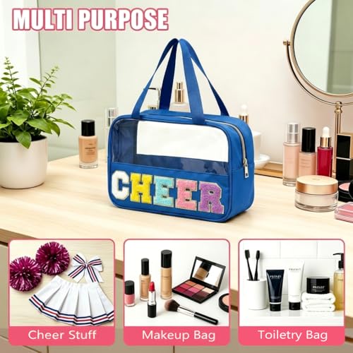 Cheerleader Makeup Bag with Chenille Patch - Waterproof Nylon Organizer